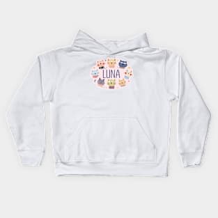 Luna name with cartoon cats Kids Hoodie